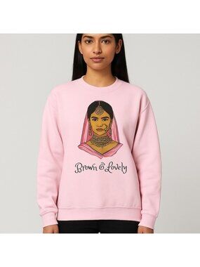 Pink “Brown & Lovely / Zero Sharam” South Asian Graphic Crewneck Sweatshirt – M